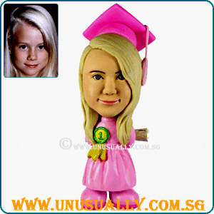 Custom 3D Caricature Female Kid In Pink Graduation Suit Figurine